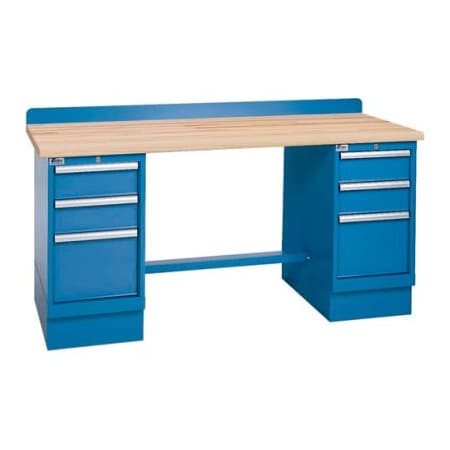 Lista International Technical Workbench w/3 Drawer Cabinets, Butcher Block Top - Blue XSTB52-72BT/BB